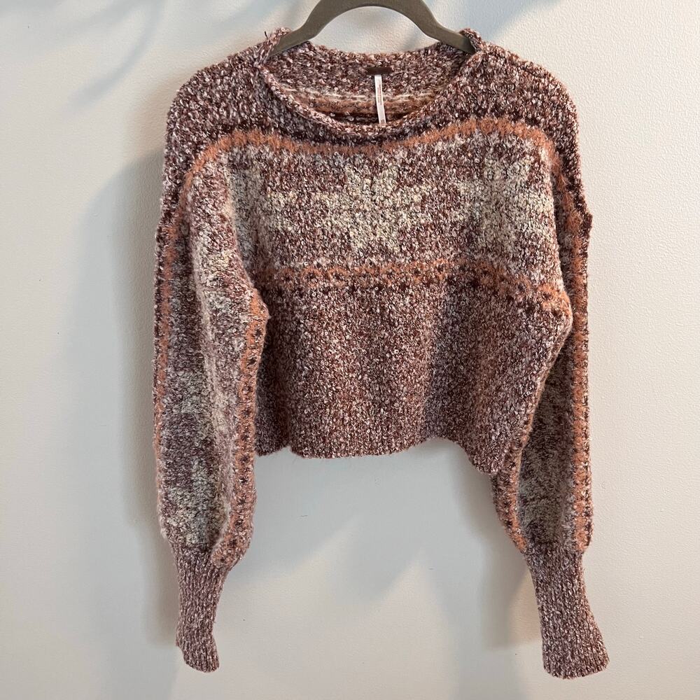 Free People Gingerbread Snowflake Cropped Pullover Sweater Size XS - Picture 2 of 7